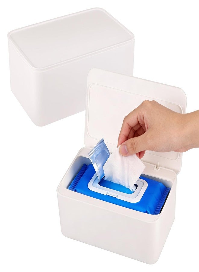 FMOACEN 2 Pack Wipes Dispenser Compatible with Cottonelle Flushable, Refillable Wipe Holder with Sealing Lid, Keeps Wipes Clean and Fresh, Non-Slip Wipe Container White Storage Box for Home Car Office - Image 1